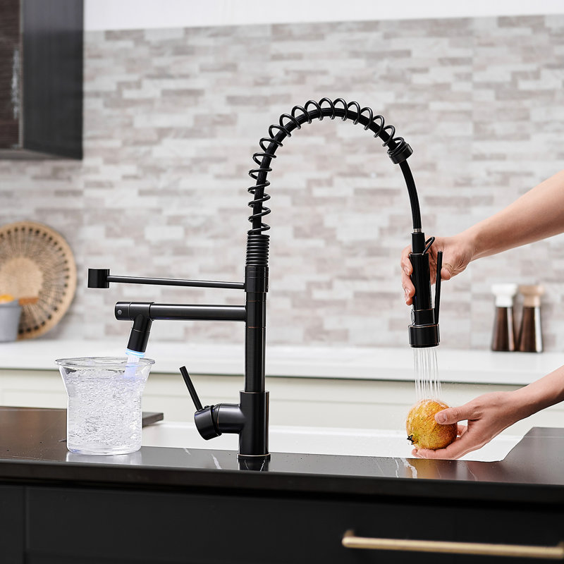 Robinet d'évier de cuisine moderne à bec rétractable, bronze huilé, poignée simple