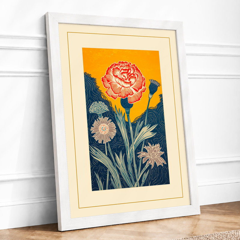 Carnation in Bloom Botanical - Framed Print, A4 - 29.7 x 21.0 cm, White