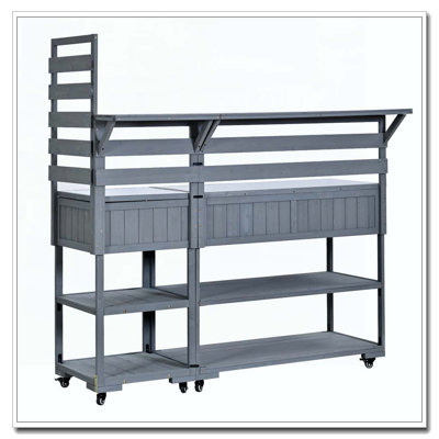 62.3'' Patio Kitchen Island Solid Wood Kitchen Cart with Stainless Table Top