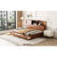 Lit de jour double en bois de couleur noyer avec 3 tiroirs de rangement, tablette de tête de lit et prises de recharge pour une maison confortable-222569248-222569250