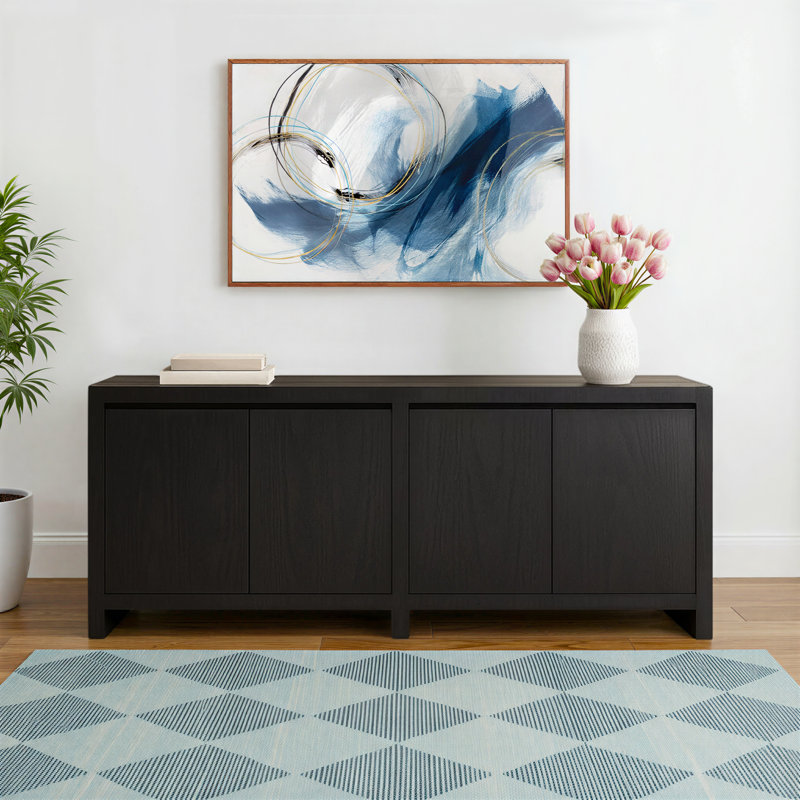 Faucher 4-door Sideboard In Modern Graphite Black Finish On Reclaimed Solid Wood