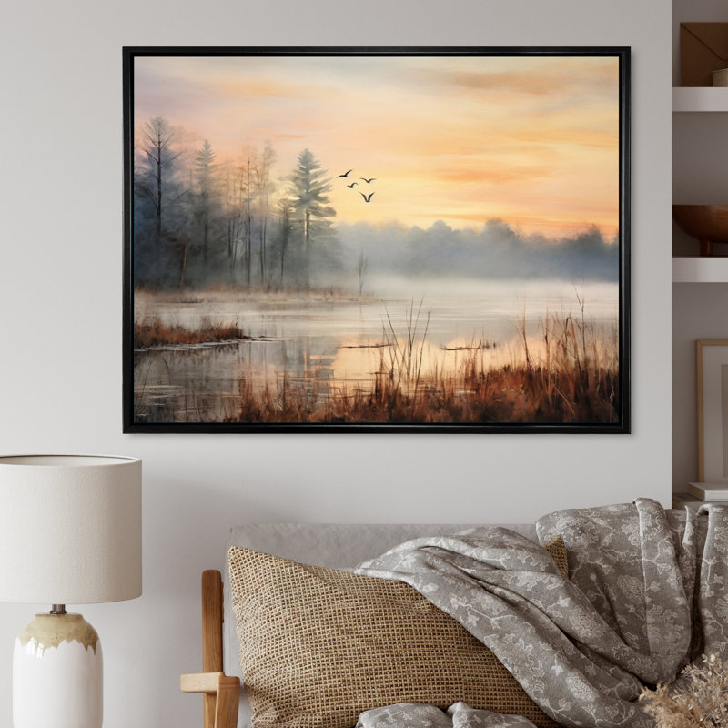 Misty Morning Sky Photo IV - Décoration murale ciel, H 30 po x l 40 po x P 1,5 po, Cadre flottant noir