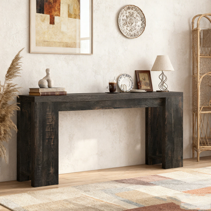 Farmhouse Wood Sofa Table Entryway Table, Black