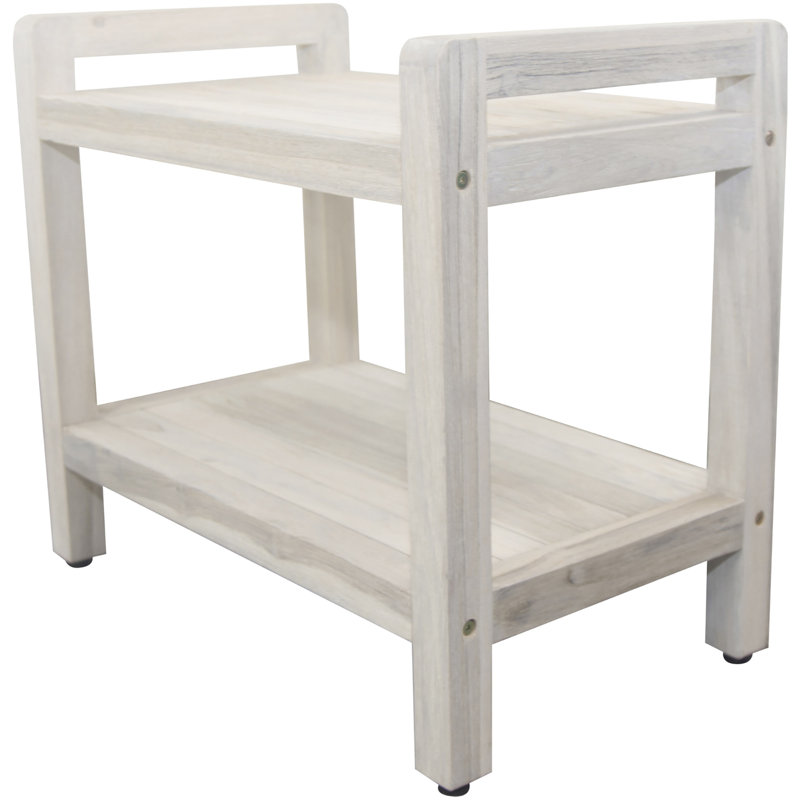 Teak Corner Shower Bench, Driftwood, 20" H x 24" W x 13" D