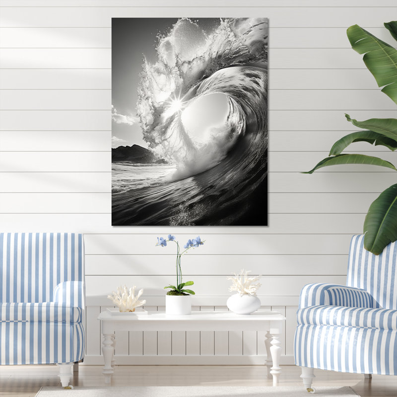 Faera, vague noire et blanche photo I - plage, art mural, H 40 po x l 30 po x P 1,5 po