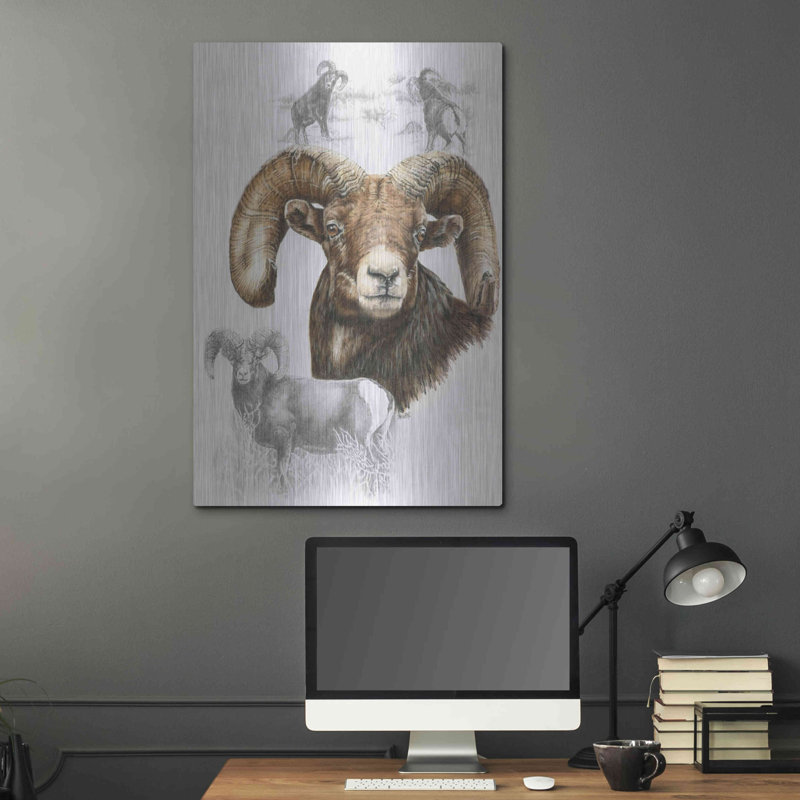 «Big Horn Sheep» par Barbara Keith, art mural en métal, 12 po x 16 po, H 36 po x l 24 po