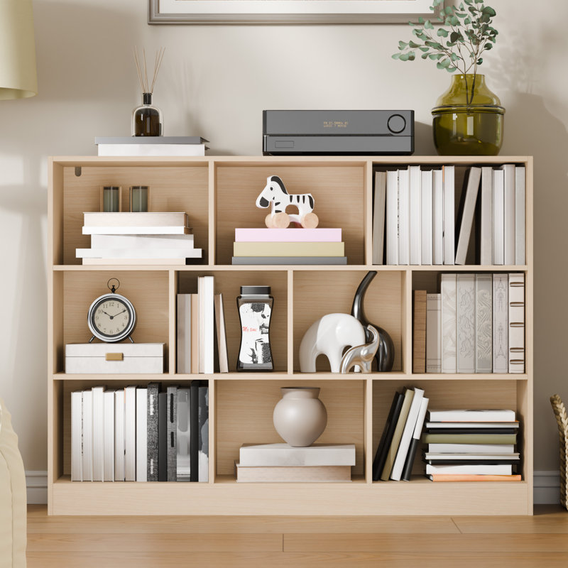 Presly 3  Tier Cube Bookcase Modern Bookshelf with 10 Cubes, Oak, (10 Shelves) 33.07"H x 43.31"W x 11.61"D