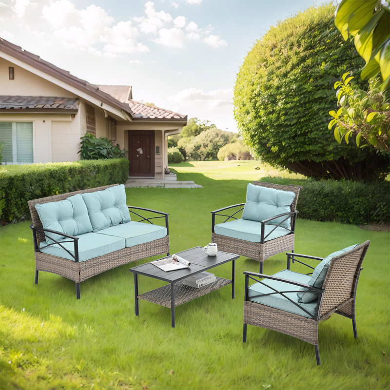  Ensemble de conversation pour patio 4 pièces avec coussins