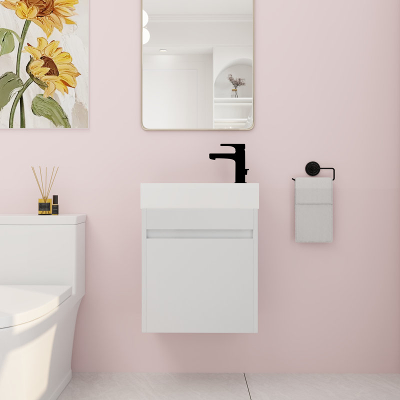 Meuble-lavabo mural simple 18,16 po avec plateau en résine Kuhns, Blanc