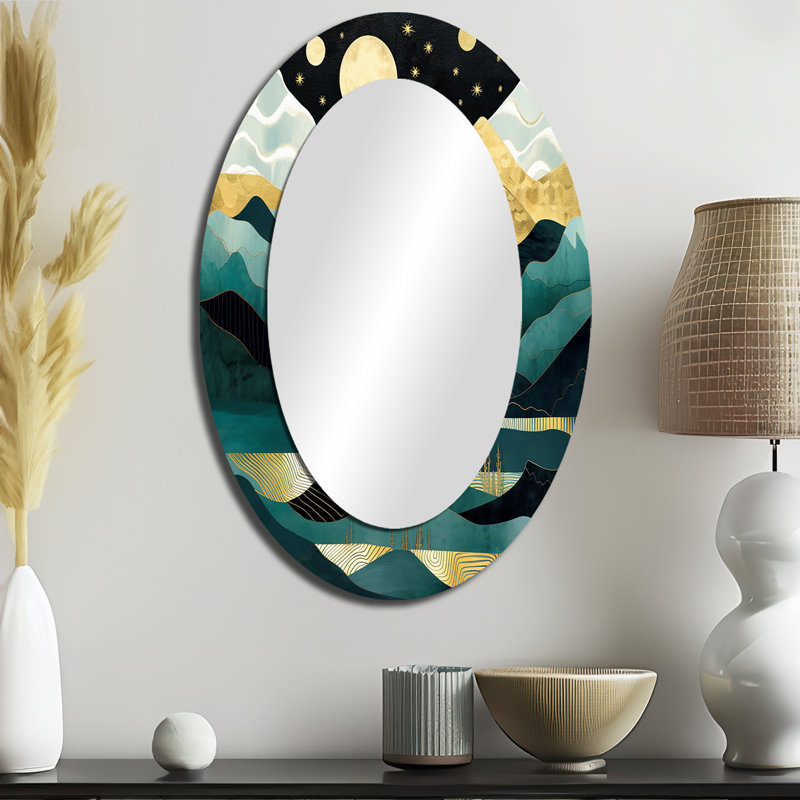 Mountain Mountain Roar II - miroir mural ovale bleu sarcelle, 36 po x 24 po