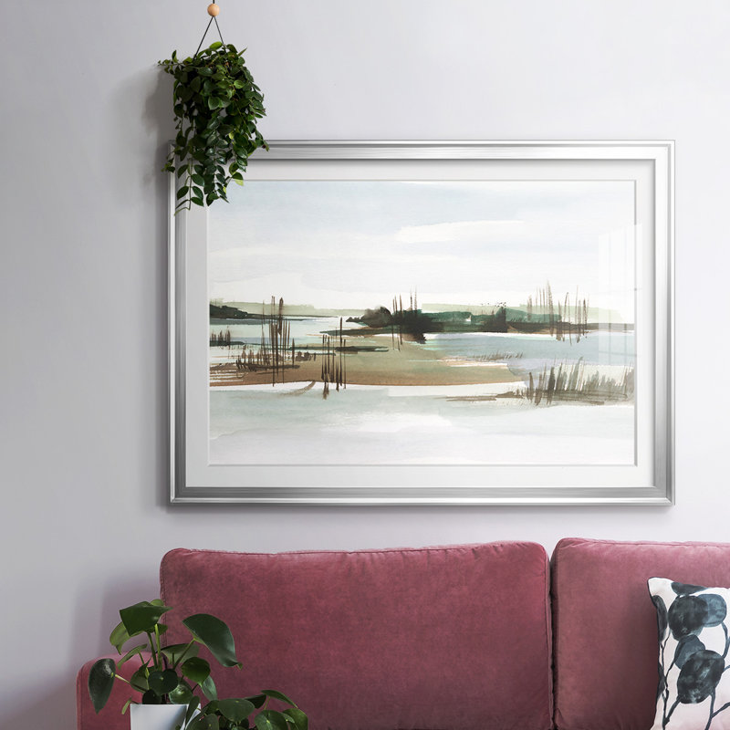 Marsh Reeds I, reproduction d'art encadrée, H 27 po x l 39 po x P 1,5 po, Argent