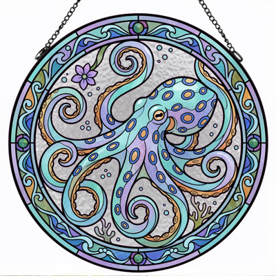 Panneau de vitrail Octopus Design H 12 po