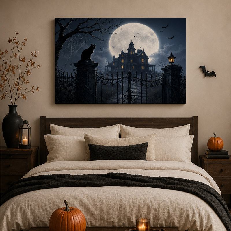 Art mural sur toile gothique Haunted Mansion Under Full Moon, H 12 po x l 18 po