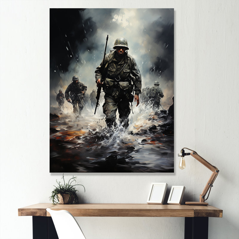 Army D Day Invasion I - Art mural militaire, Toile tendue, H 32 po x l 24 po x P 1 po