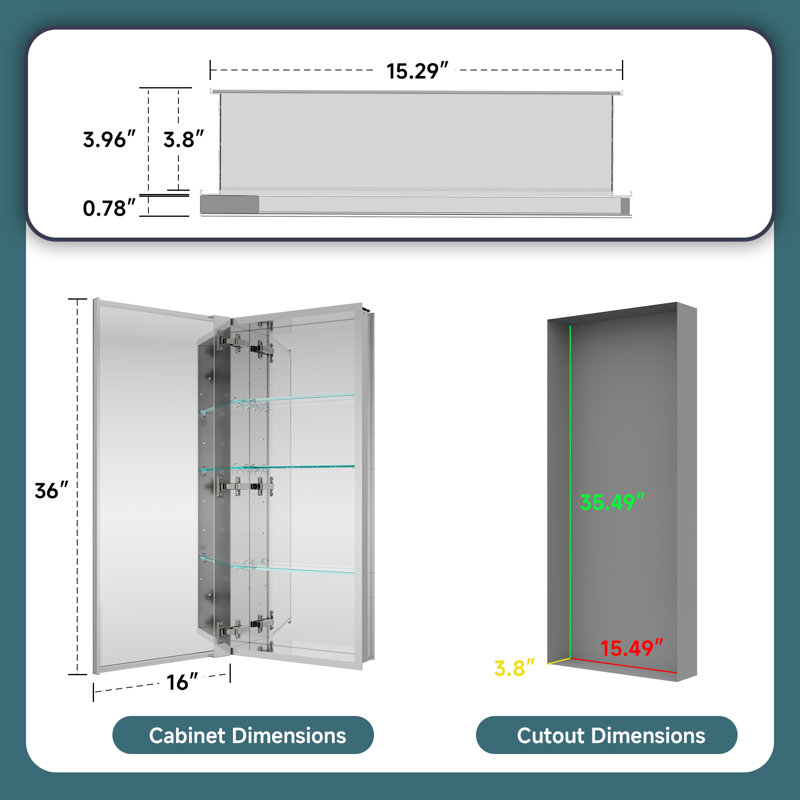Armoire de rangement murale sans cadre l 16 po x H 36 po