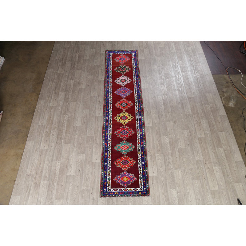 Tapis de zone en laine de couloir 2 pi 9 po x 12 pi 2 po one-of-kind à la main-noué la new age oushak Bascom
