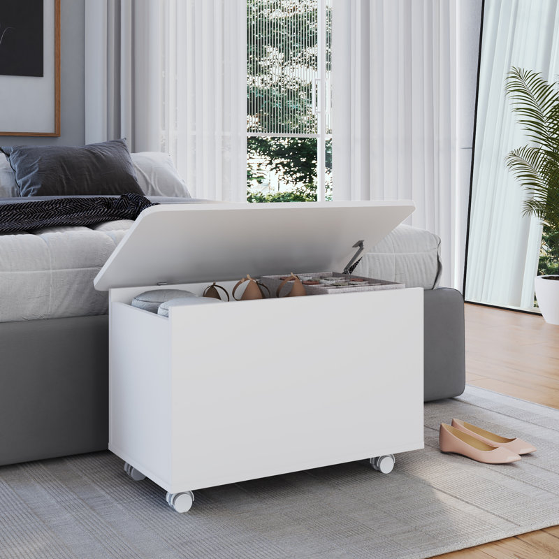 Buzios Storage Chest With Casters – Modern Rolling Toy & Blanket Organizer – Carb-certified Mdp Wood, White