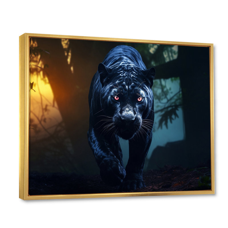 «Black Panther Gaze» sur toile, Cadre flottant doré, H 16 po x l 32 po x P 1 po