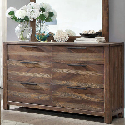 Contemporary 1Pc Dresser Only Felt-Lined Top Drawers Black Bar Pull Rustic Natural Tone Bedroom Furniture