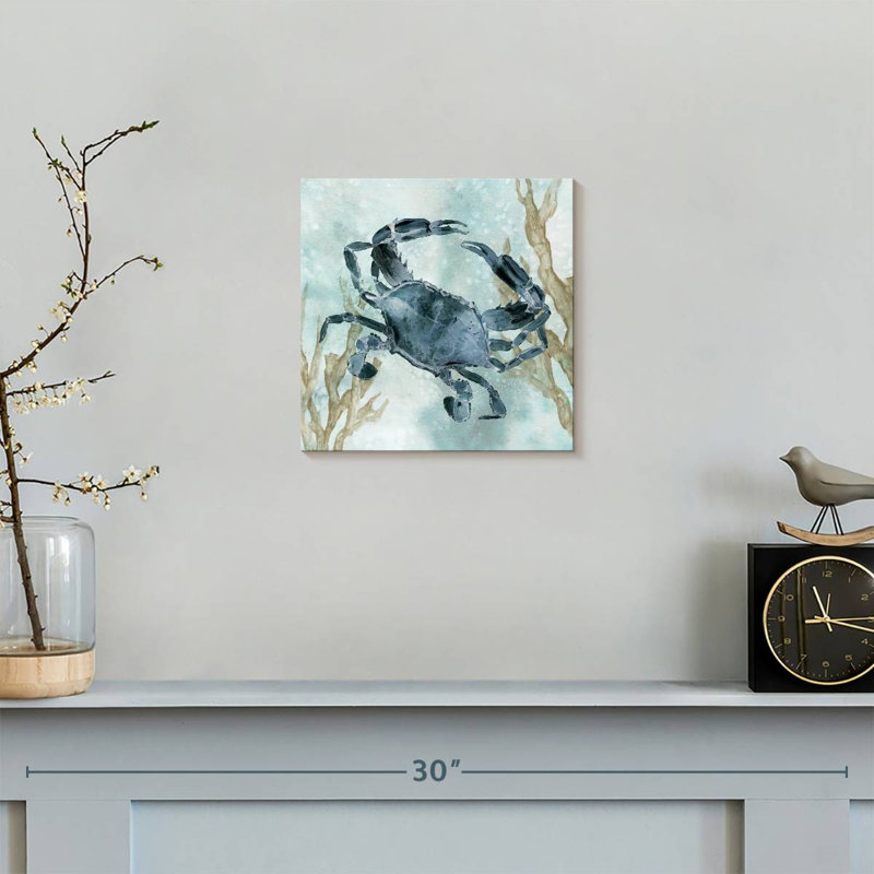 Crabe bleu marine sur toile, H 10 po x l 10 po x P 1,25 po