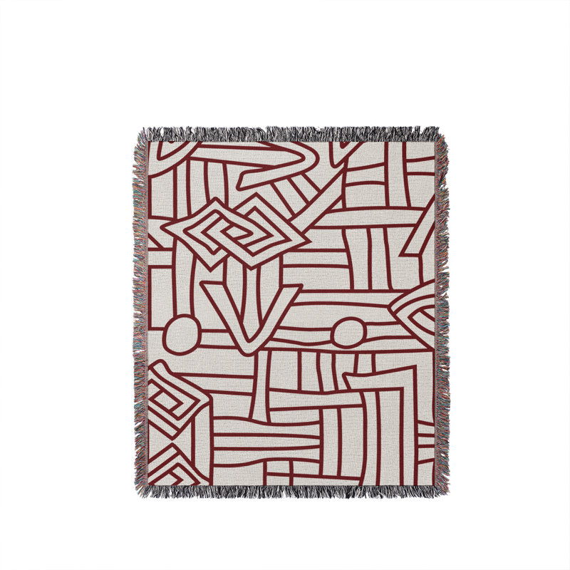 Diof Abstract Pirnt Cotton Throw Blanket, 60" x 80" – Queen, Navy Red