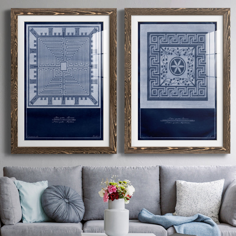 Indigo Tile I - 2 pièces, H 31,5 po x l 47 po x P 1,5 po, Papier, cadre noyer