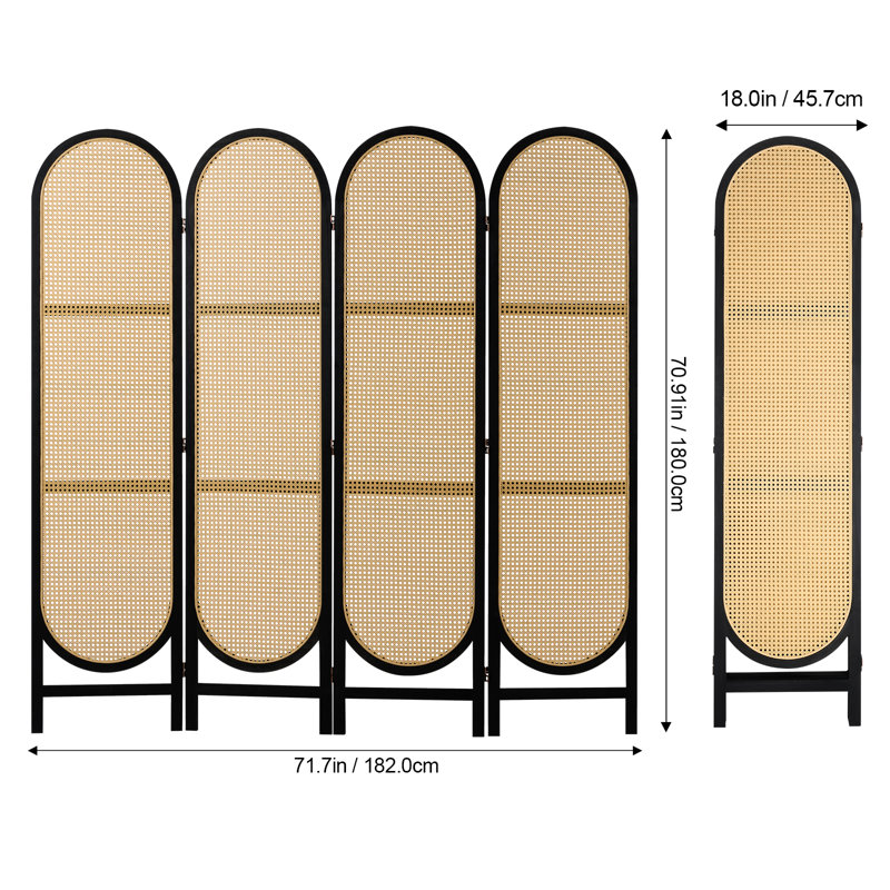 180.1cm H Solid Wood Folding Room Divider, 4, 180.1cm H x 182.1cm W x 1.8cm D