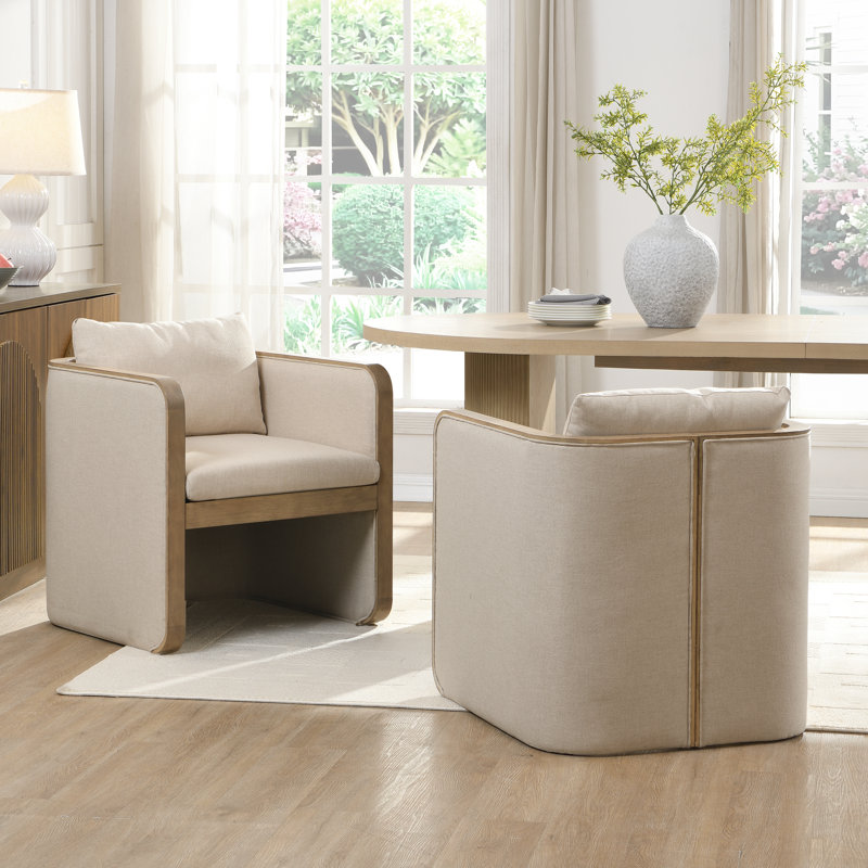 Fauteuils de salle à manger rembourrés Calder, Polyester beige / frêne clair