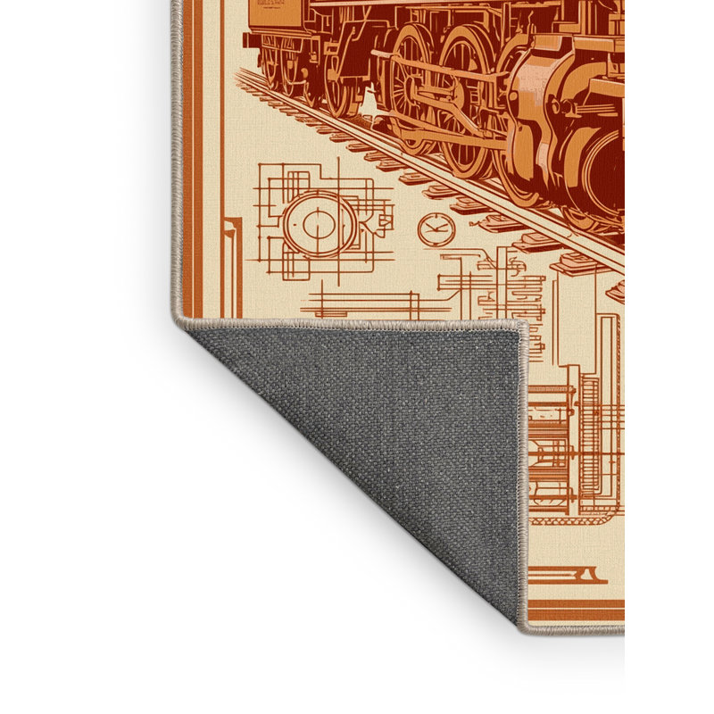 Tapis moelleux moelleux traditionnel à motif de machine à vapeur à aspect rétro - beige, 7x10