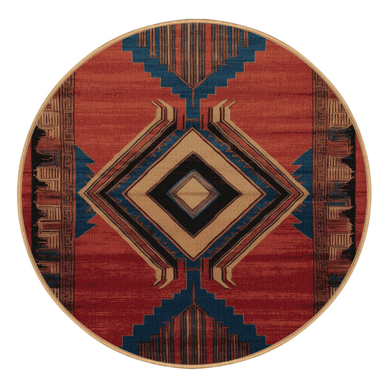 Machine Washable Art Deco Brown Area Rug, Round 4'