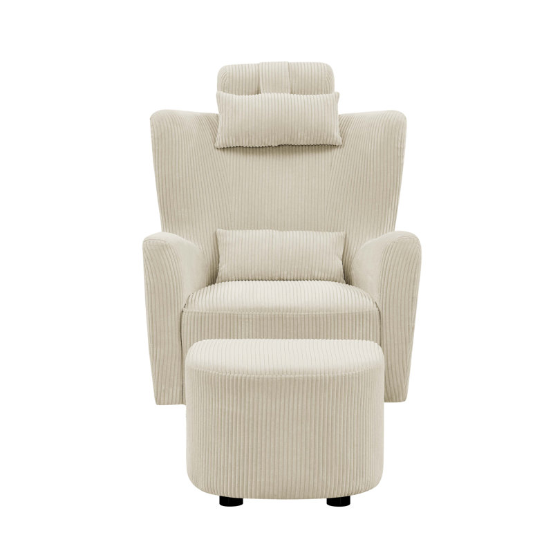 Sudbury Upholstered Swivel Armchair with Ottoman, Beige Corduroy