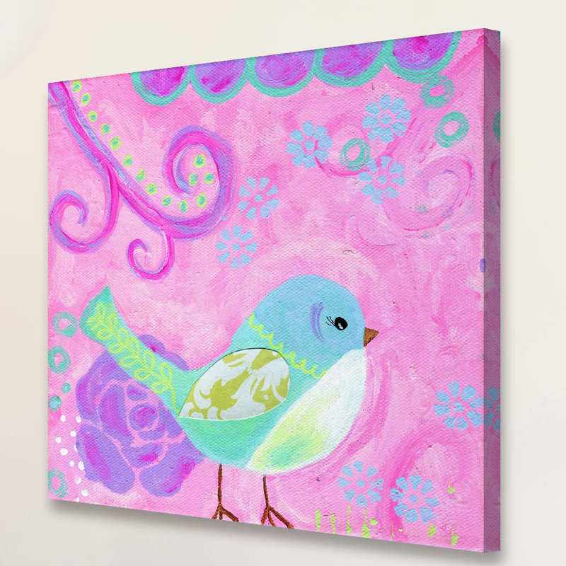 «Blue Green Bird» par Jill Lambert, reproduction sur toile tendue, H 24 po x l 24 po x P 1,5 po