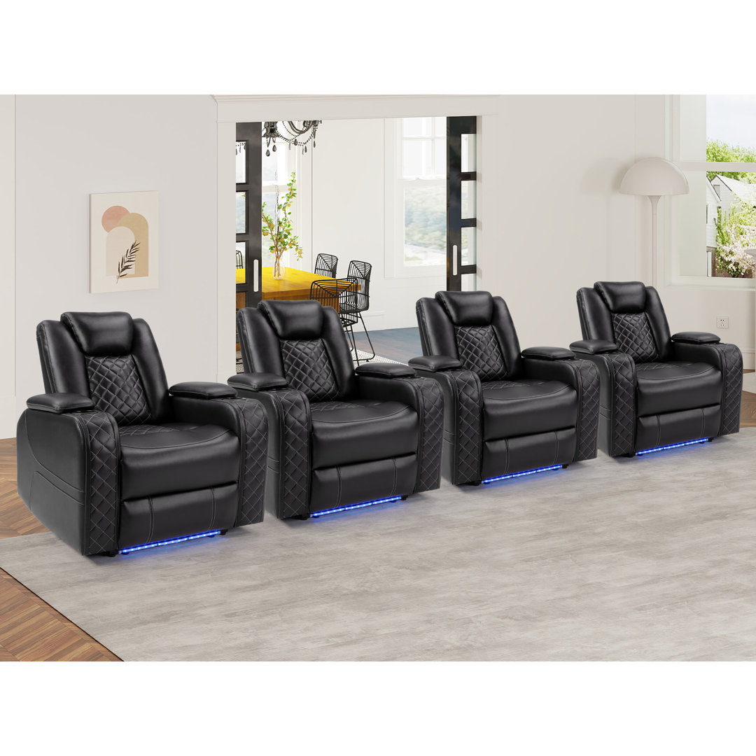 36.2" Wide Luxury Multifunctional Vegan Leather Power Reclining Home Theater Seat with Cupholder (Set of 4) Latitude Run®