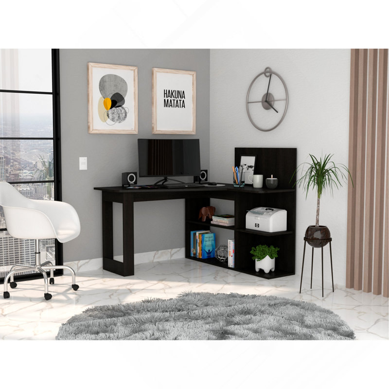 Bureau d'ordinateur Masai, cinq tablettes ouvertes - noir