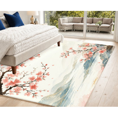 Tapis Watercolor Pink Cherry Blossom Branch, motif floral élégant en fleurs, tapis doux antidérapant durable et lavable à la machine, décoration intérieure élégante pour le salon, la chambre à coucher, le vestibule, la porte d'entrée, la cuisine, le balcon et l'appartement