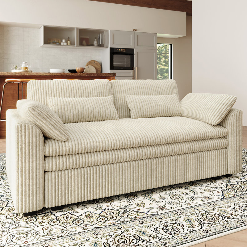 Canapé d'appoint confortable à 2 places Manuel Corduroy avec coussin amovible, Beige
