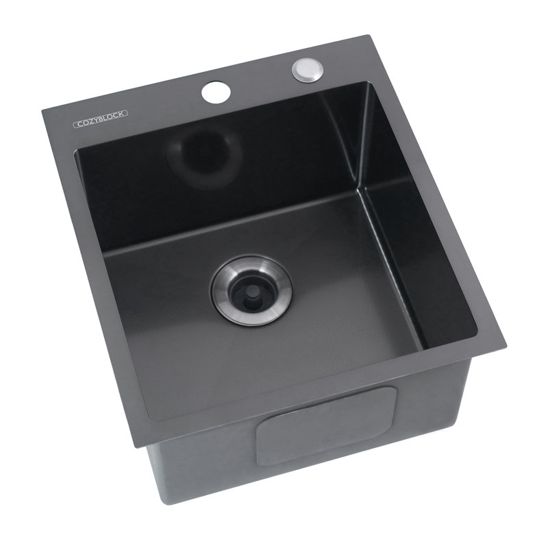 Évier de cuisine encastré à simple cuve en acier inoxydable 18 po L Embopress, Noir