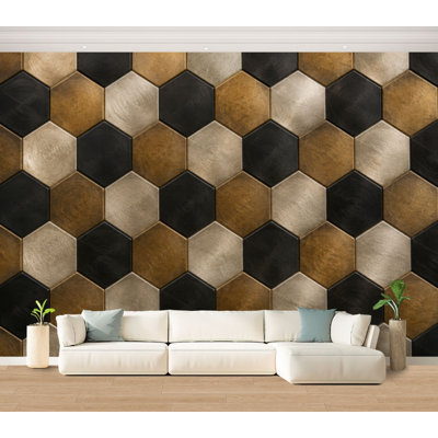Wall Mural Peel and Stick Wallpaper Golden hexagon cell tiling luxury decoration interior Gold Self-Adhesive Removable Contact Paper Wall Decor for Living Room Bedroom 100"H x 144"W