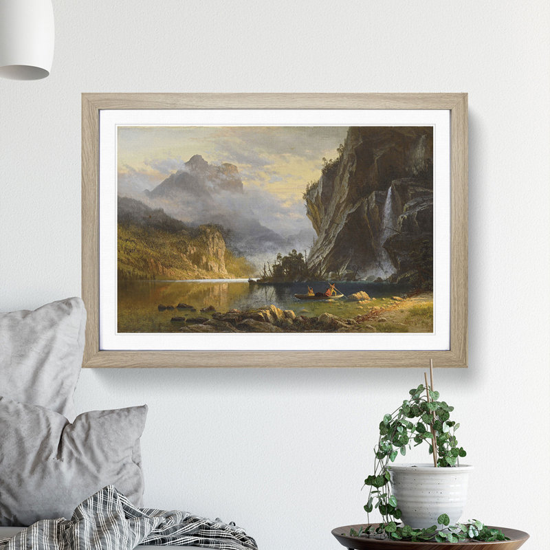 Indians Spear Fishing by Albert Bierstadt - Picture Frame Painting, Oak Framed, 27cm H x 36cm W x 2cm D