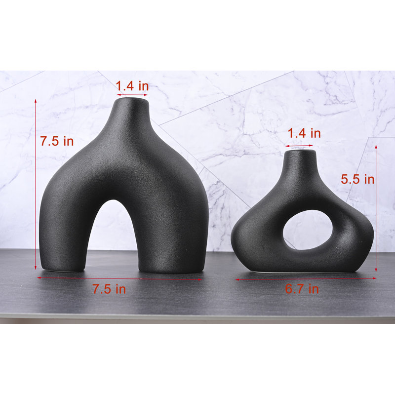 Froemming 2 Piece Handmade Ceramic Table Vase Décor Vase, Black