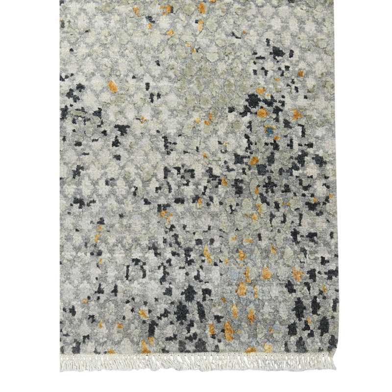 Annastaziah Abstract Handmade Hand-Knotted Indoor Use Only Area Rug in Gray/Blue/Yellow, Rectangle 2' x 3'