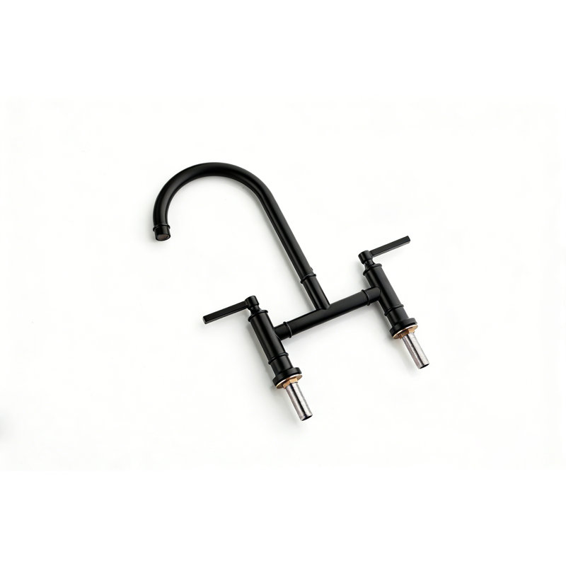 WESHI Matte Black 3-Hole Deck Mount  Bridge Double Handle Kitchen Faucet with 59" Extra Long Pull-Out Side Sprayer, High Arc Swivel Dual Handle Stainless Steel Kitchen Sink Faucet for Home & Commercial Kitchen