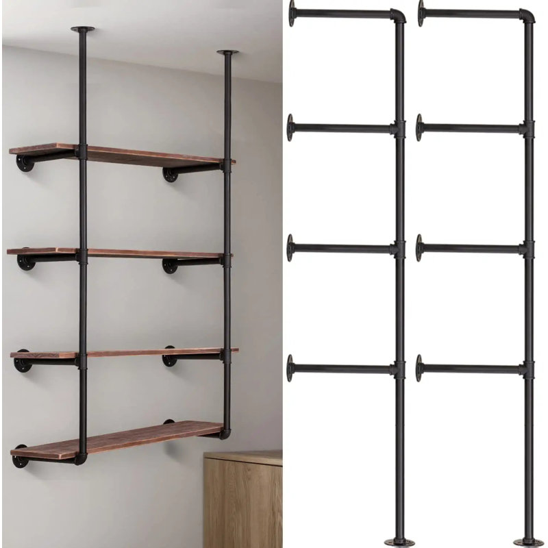 4 Tier Farmhouse D.I.Y Iron Pipe Shelf Wall Mount Open Bookshelf (Wooden board not included), 4 Tier