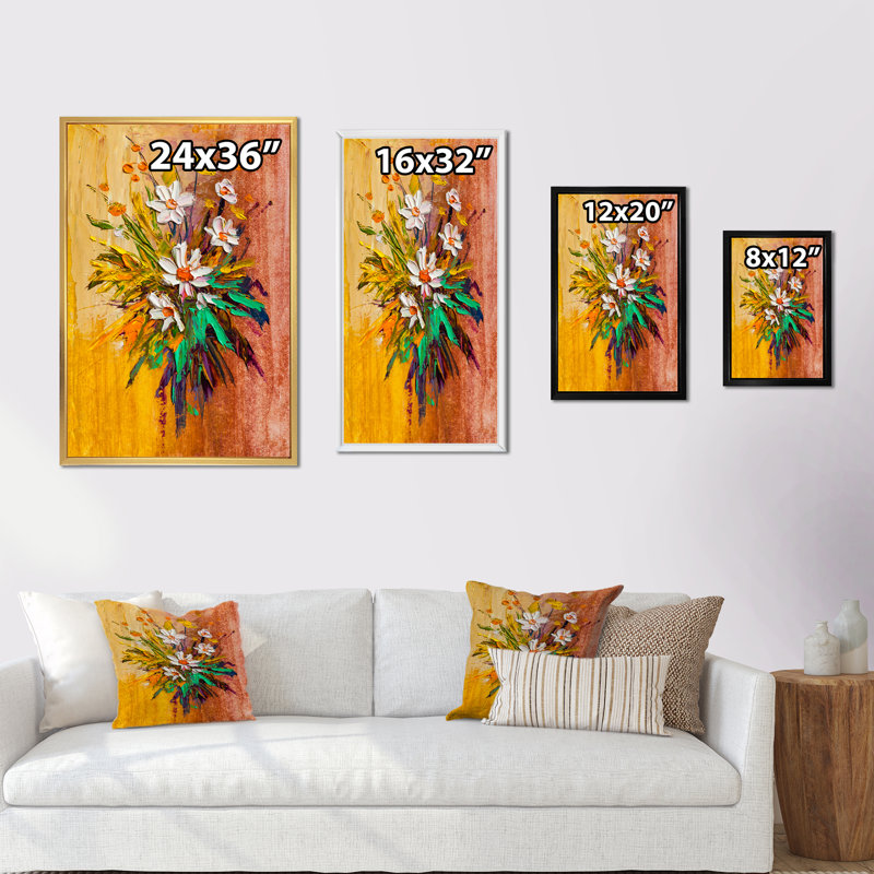 «Daisy Flowers», œuvre d'art traditionnelle sur toile, H 20 po x l 12 po x P 1 po, Toile avec cadre flottant noir