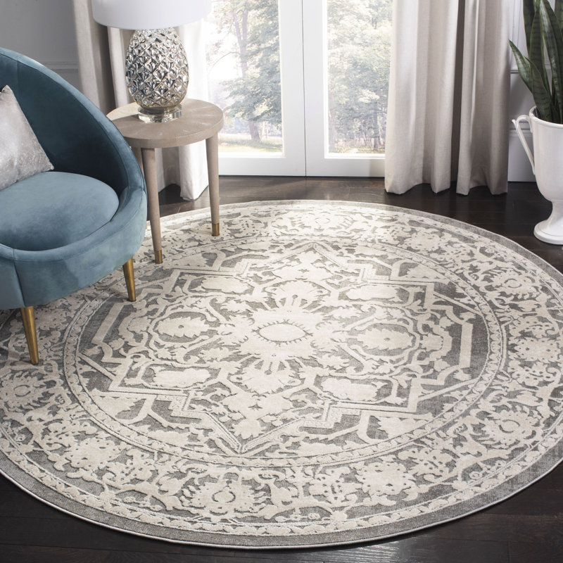 Calidia Oriental Dark Gray/Cream Area Rug, Round 6'7"