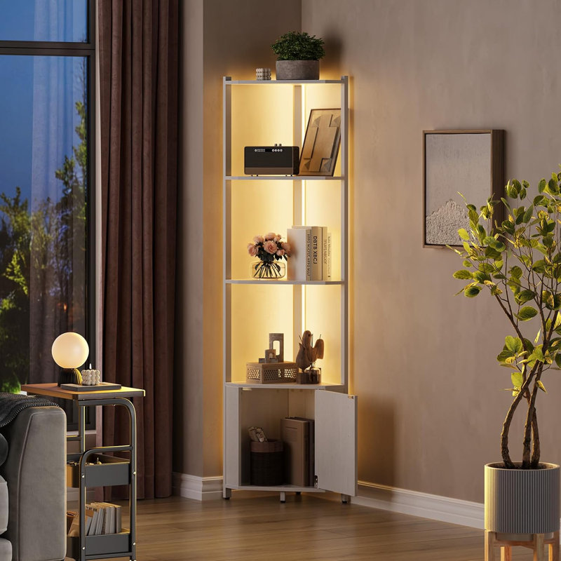 5 Tier LED Corner Shelf with Lights, with LED Strips, Adjustable Brightness Corner Display Shelf for Bedroom, Living Room, Home Office - Easy Assembly, Space-Saving Storage