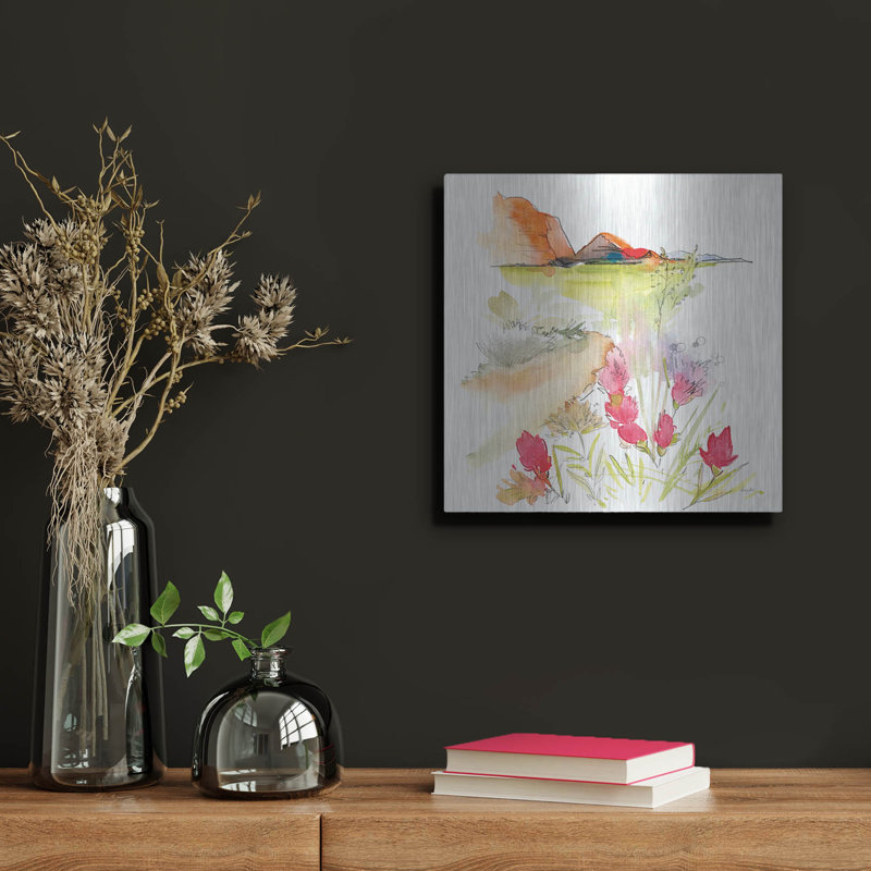 Art mural en métal luxueux «Desert Blooming» par Kristy riz, H 12 po x l 12 po