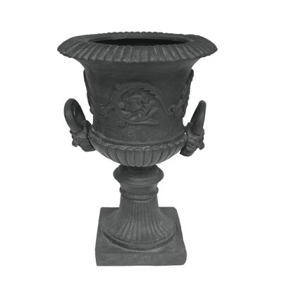 Garden Urn Concrete Planter - 29.04'' H Antique Gray, Roman Design With Botanical Accents, Square Base, Lightweight, No Assembly, Suited For Various Medicinal Plants Magnesium Oxide In Gray Concrete,
