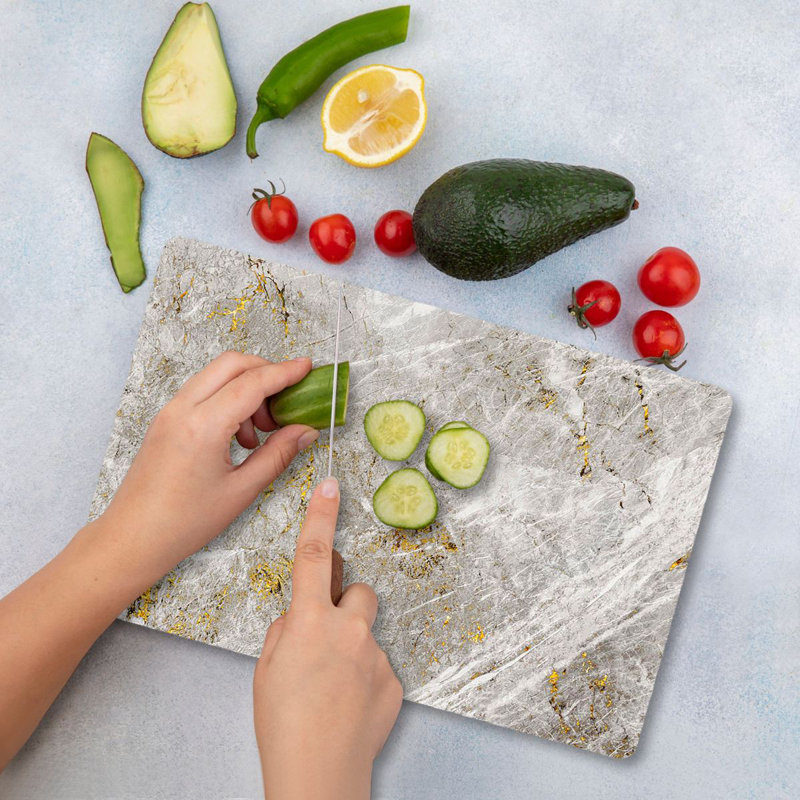 Flourish Tempered Glass Cutting Board, 7.9 x 11.8 inches | 100% Antibacterial, Easy-Clean Surface, Non-Slip Silicone Feet | Perfect for Food Prep & Serving, Durable & Stylish Kitchen Essential, Not Dishwasher Safe