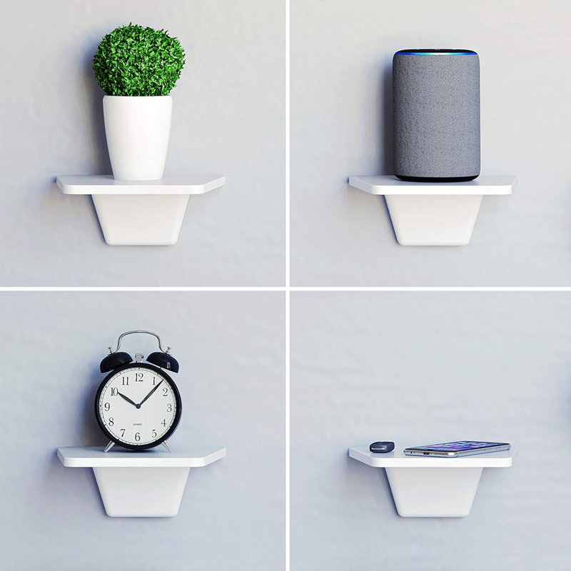 Small White Floating Shelves Set Of 2, No-Drill Adhesive Wall Shelves